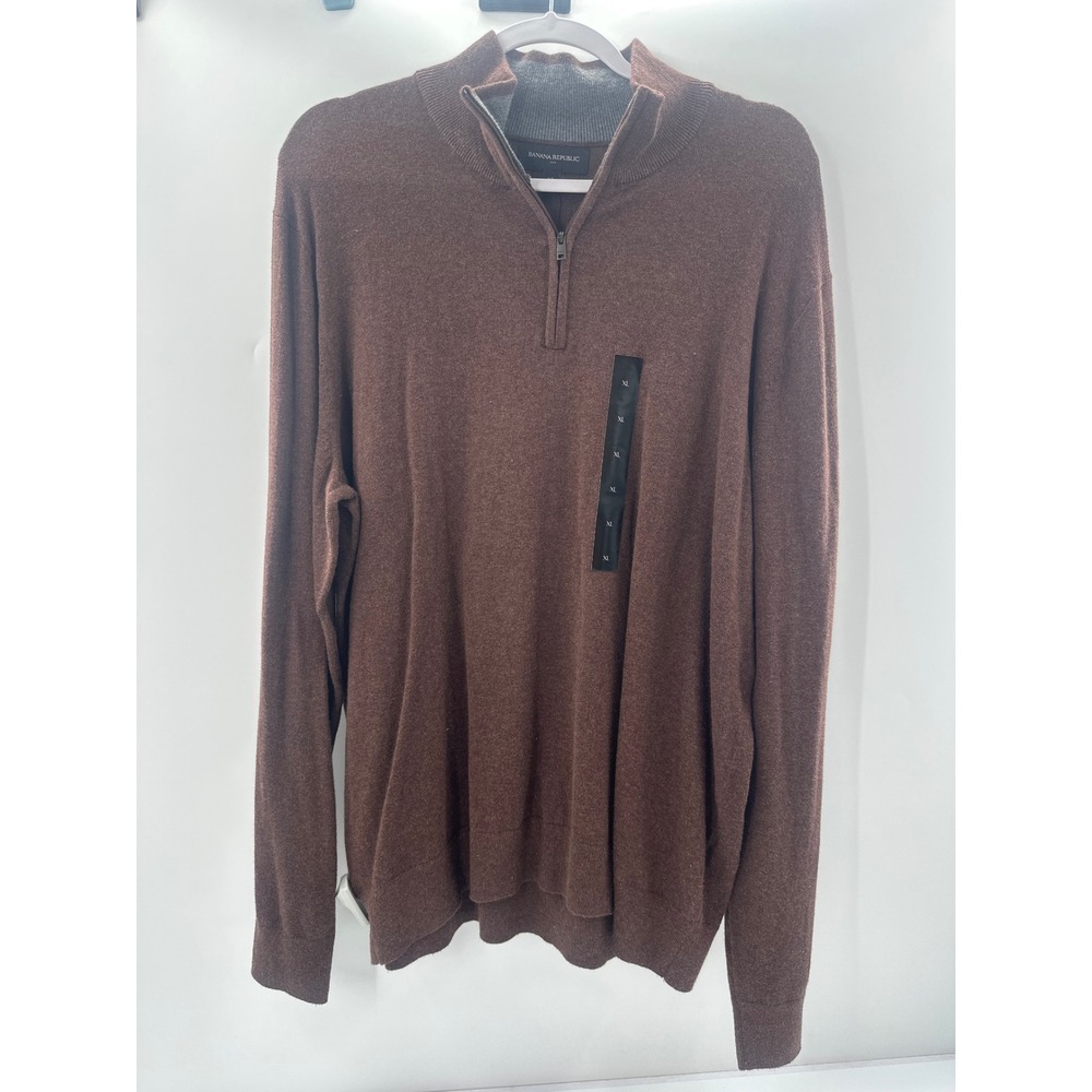 Banana Republic Mens XL Brown Silk‎ Cashmere Blend Quarter Zip Sweater New